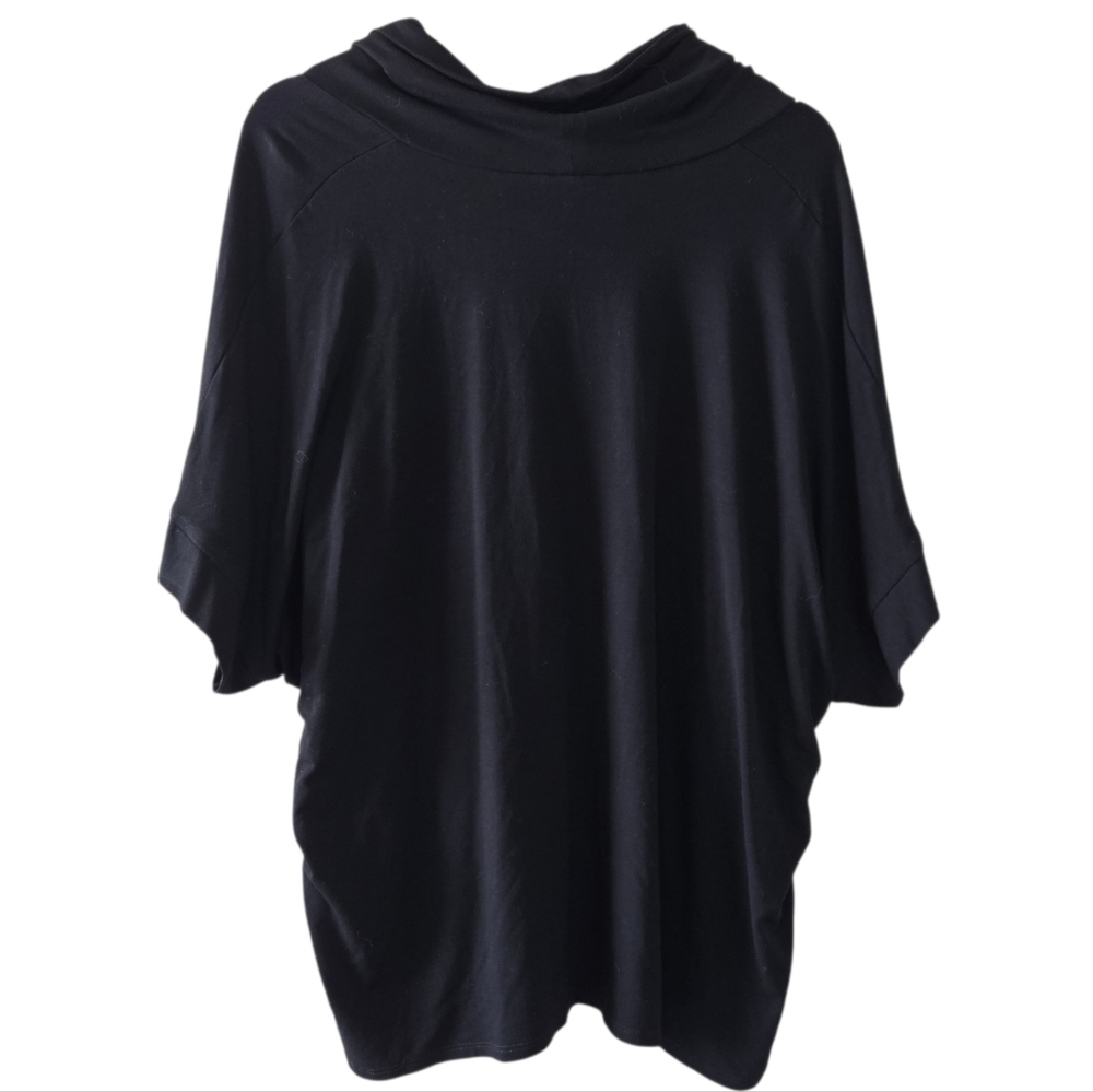 Eileen Fisher Black Cowl Neck Swing Stretchy Solid Black Oversized Top Blouse - Picture 2 of 4